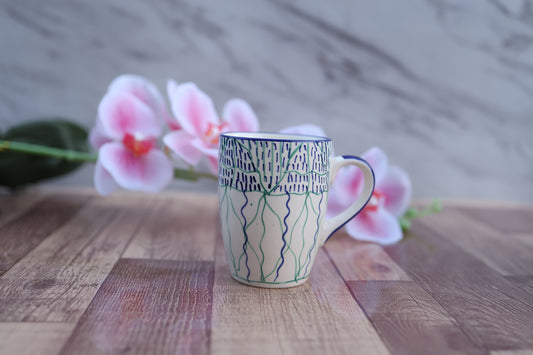 utensil master Ceramic Coffee Mug - Large 250ml Capacity, Microwave & Dishwasher Safe, Durable & Stylish Design for Home, Office, or Travel - Gift for Coffee, Tea (Blue Lines)