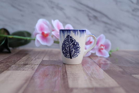 utensil master Ceramic Coffee Mug - Large 250ml Capacity, Microwave & Dishwasher Safe, Durable & Stylish Design for Home, Office, or Travel -Gift for Coffee, Tea (Blue Leaf)