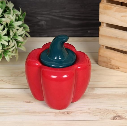 utensil master Ceramic Shimla Mirch Jar - Decorative Kitchen Storage Container | Handcrafted Spice Jar | Shimla Mirch Design | Airtight Lid | Ideal for Storing Spices, Sugar or Dry Fruits