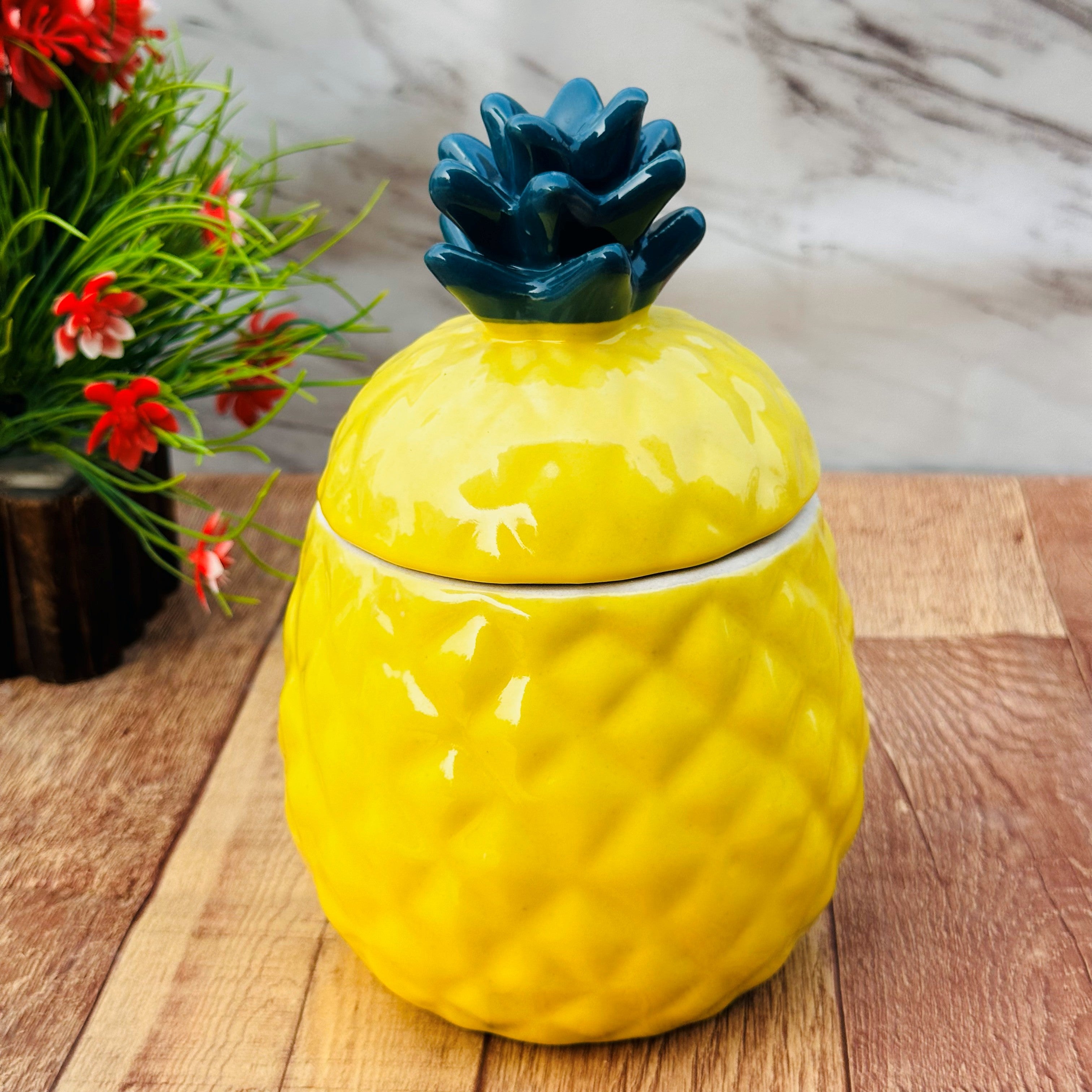 Yellow Pineapple Ceramic Jar with Lid Kitchen Storage