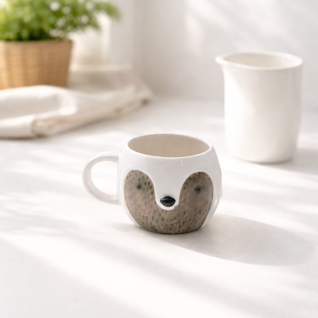 Cute Bear Face Ceramic Mug – 250ml | Microwave & Dishwasher Safe Coffee Cup