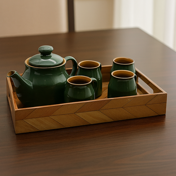 Premium Ceramic Tea Set with Tray – Teapot & 4 Cups | Elegant Tea Serving Set