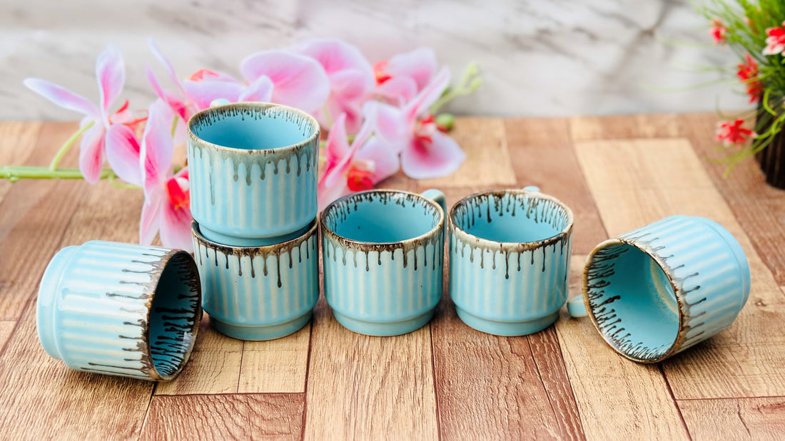 Green Ceramic Coffee Mug Set 6 Piece 150ml Tea Cups