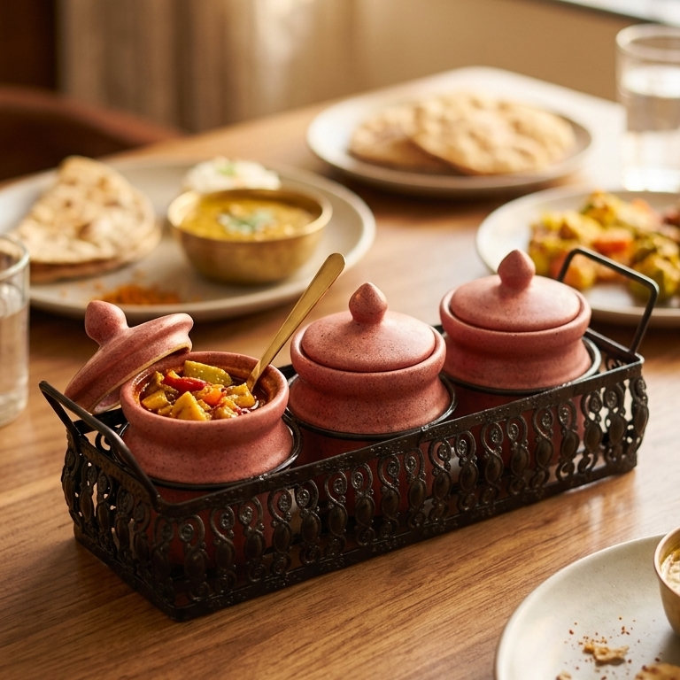 Premium Ceramic Pickle Jar Set with Metal Stand