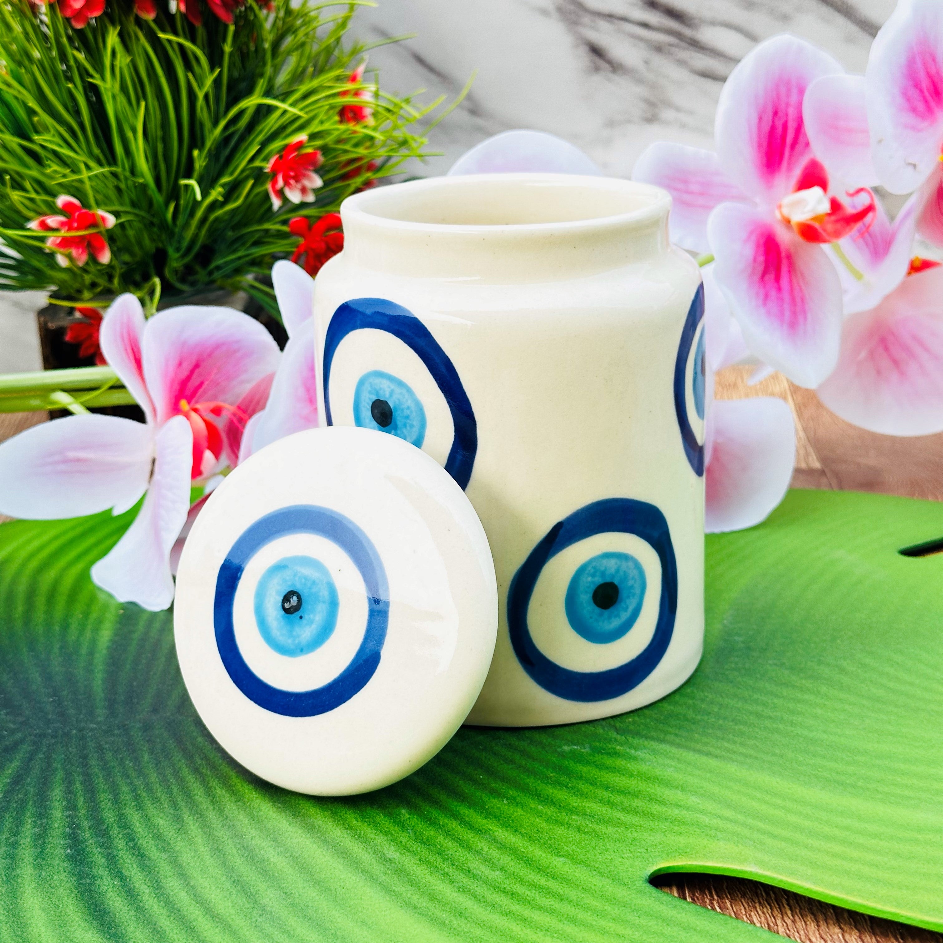 Evil Eye Ceramic Pickle Jar with Lid 650ml