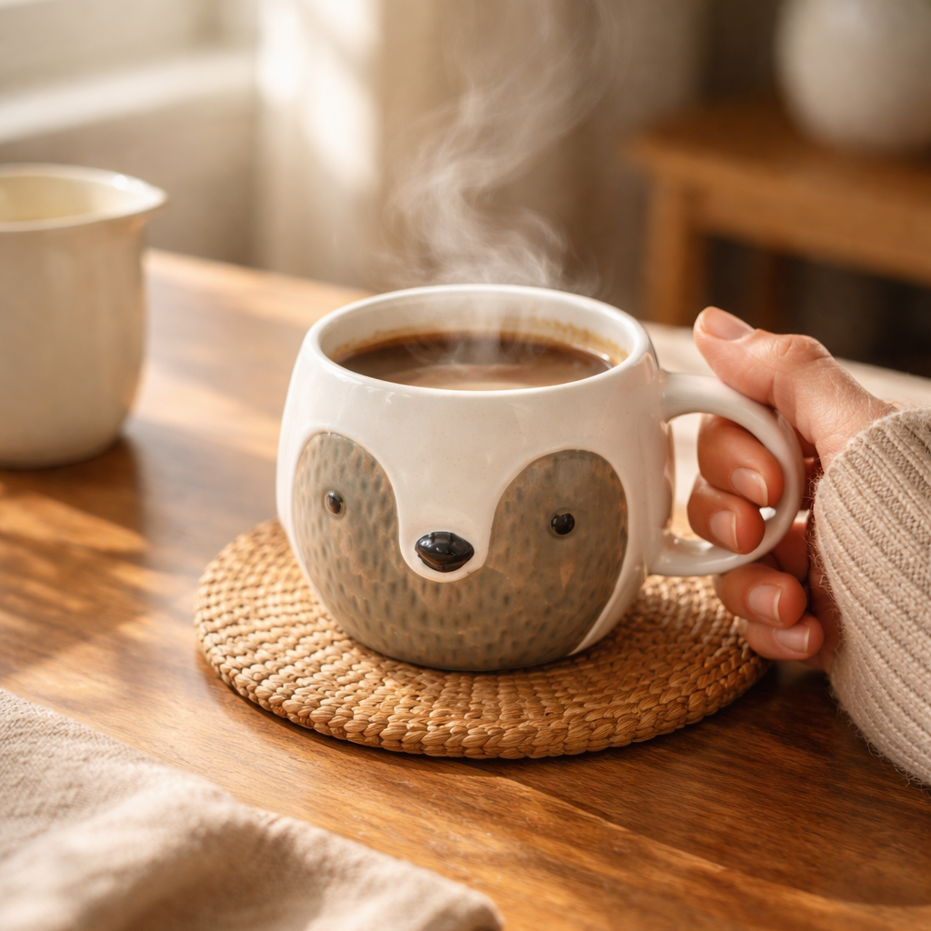 Cute Bear Face Ceramic Mug – 250ml | Microwave & Dishwasher Safe Coffee Cup