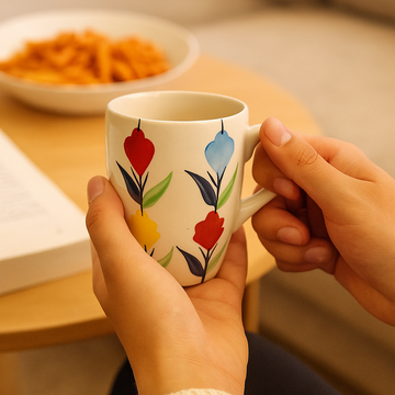 Floral Ceramic Mug & Pasta Plate Set | 250ml Coffee Mug + 350ml Pasta Plate