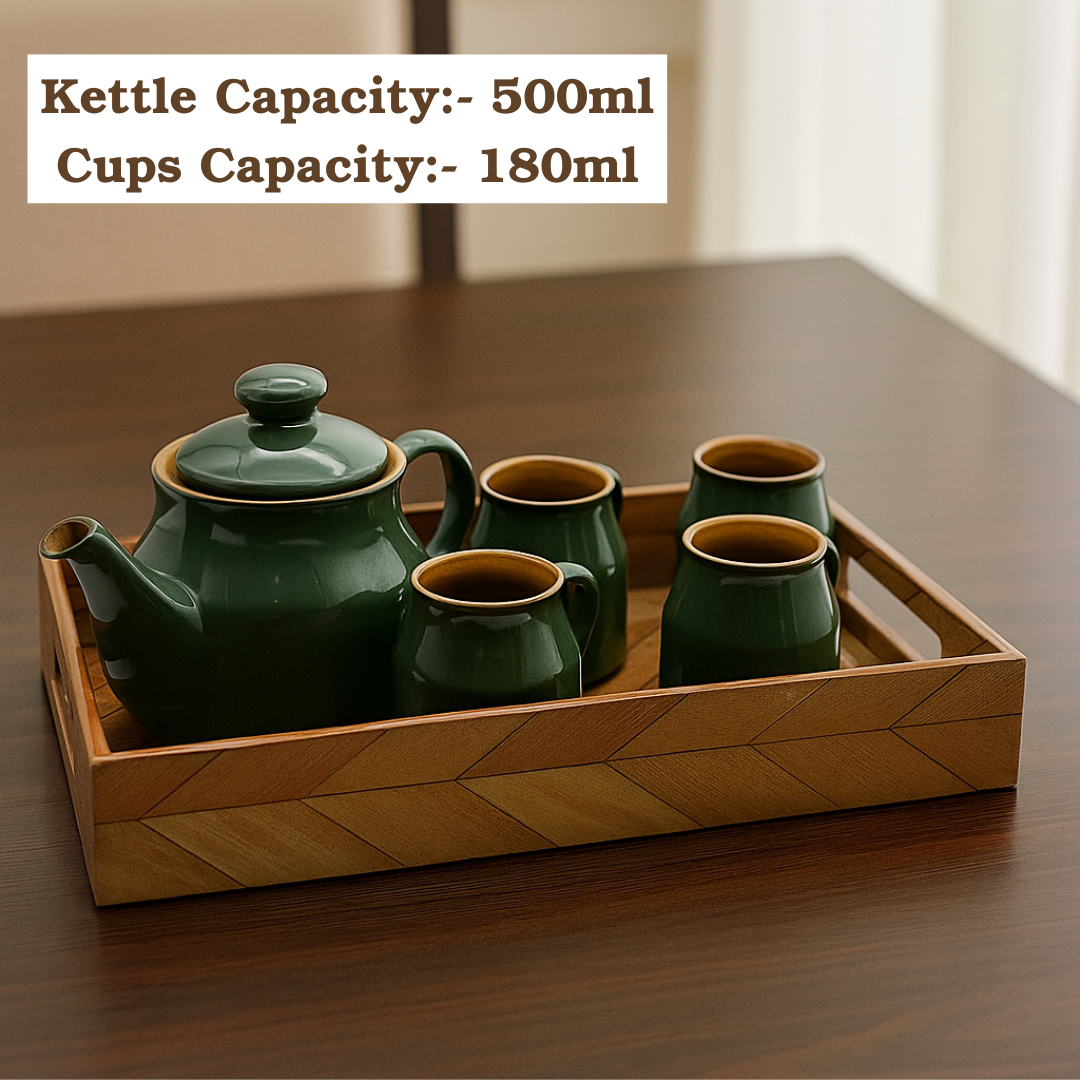 Premium Ceramic Tea Set with Tray – Teapot & 4 Cups | Elegant Tea Serving Set