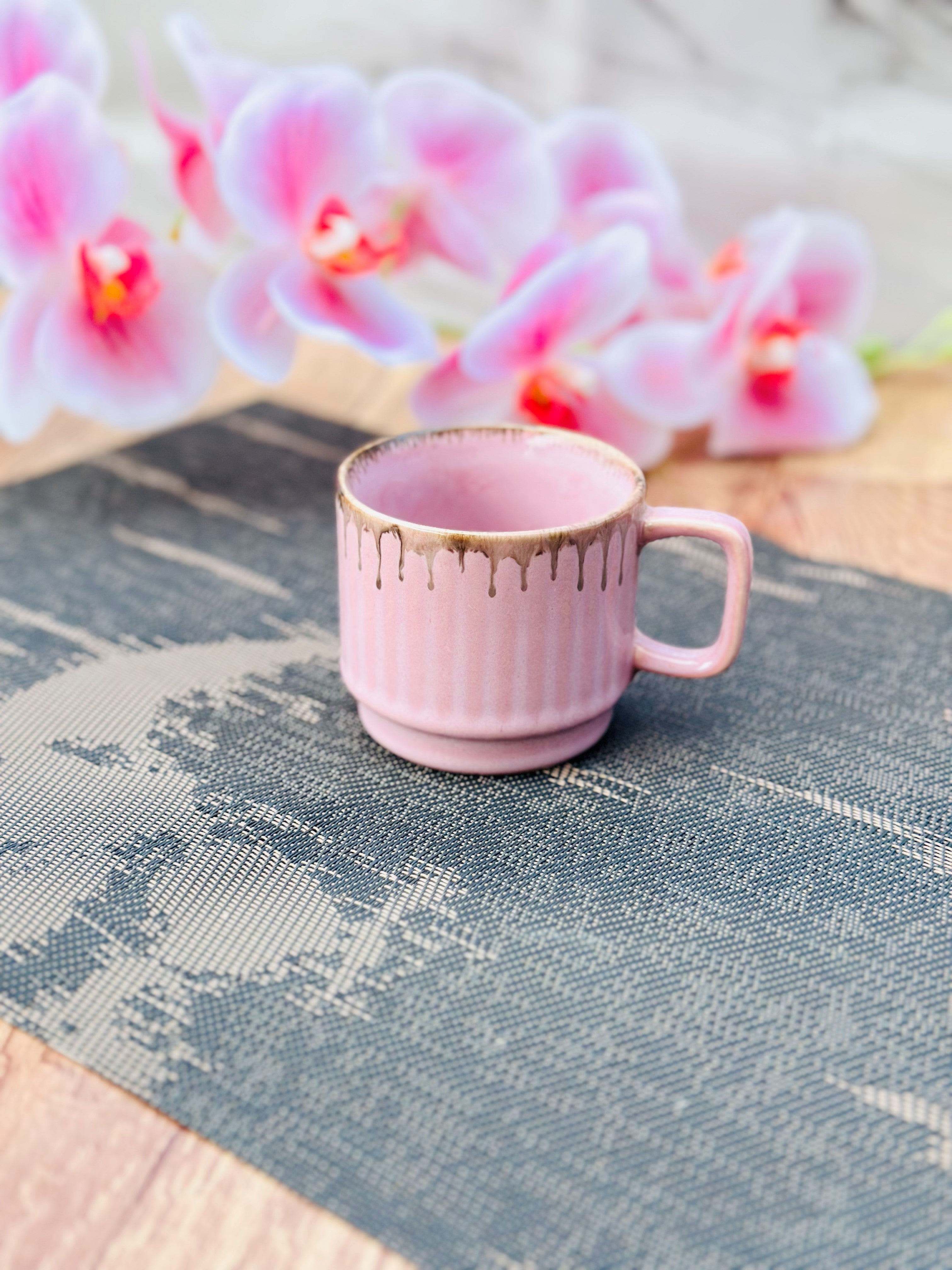 Pink Ceramic Coffee Mug Set 6 Piece 150ml Tea Cups