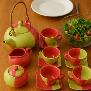 Stylish Ceramic Tea Set with Kettle & Cups (450ml Kettle + 180ml Cups)