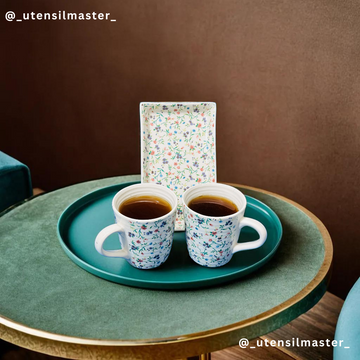 Charming Duo Ceramic Cups with Snack Tray 2 Cups