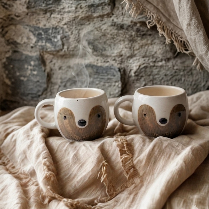 Cute Bear Face Ceramic Mug – 250ml | Microwave & Dishwasher Safe Coffee Cup