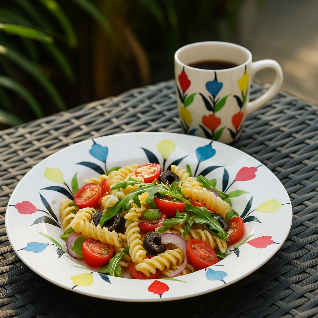 Floral Ceramic Mug & Pasta Plate Set | 250ml Coffee Mug + 350ml Pasta Plate