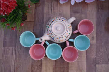 Ceramic Tea Set 6 Piece Teapot with 5 Cups Multicolour