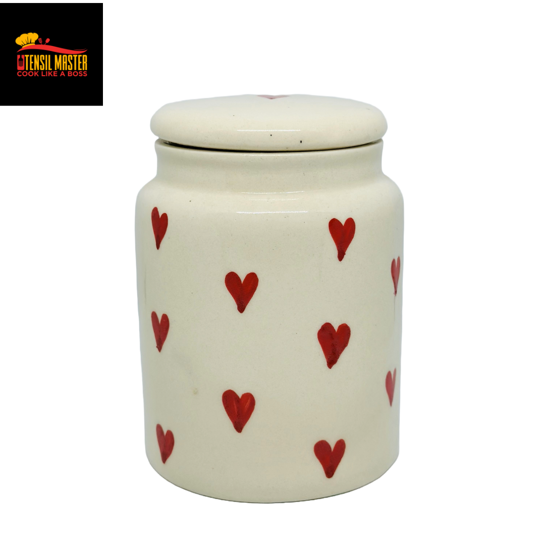 Ceramic Heart Design Pickle Jar for Kitchen 650ml