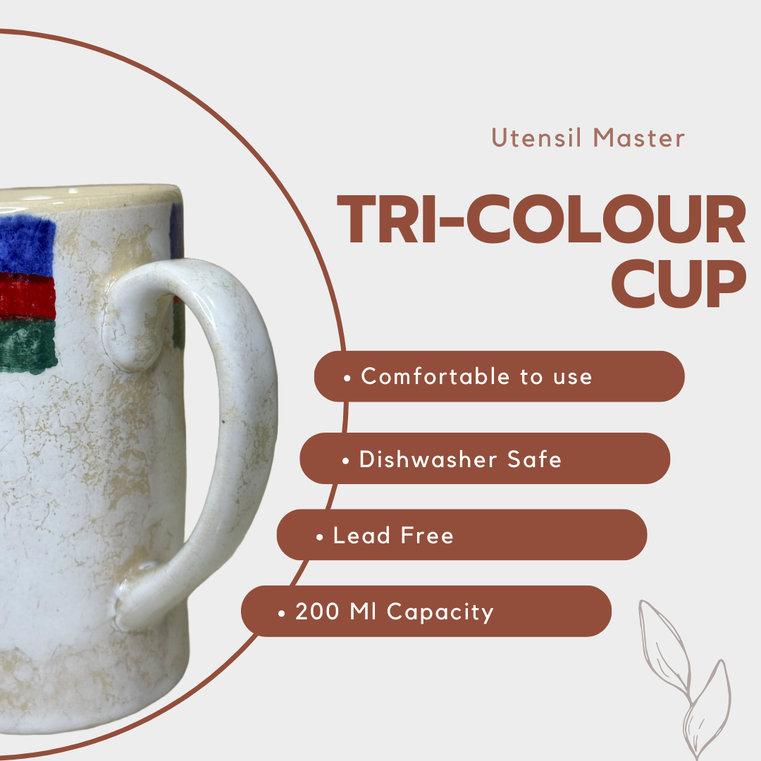 Tri Colour Ceramic Coffee Mug 200ml Tea Cup