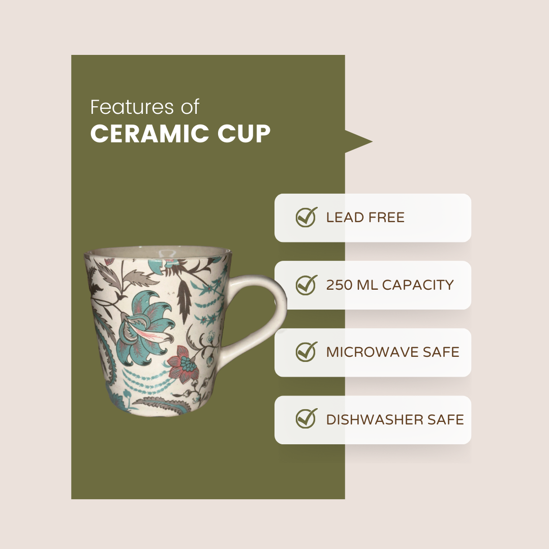 Floral Ceramic Cup 250 ML Printed Tea Coffee Mug