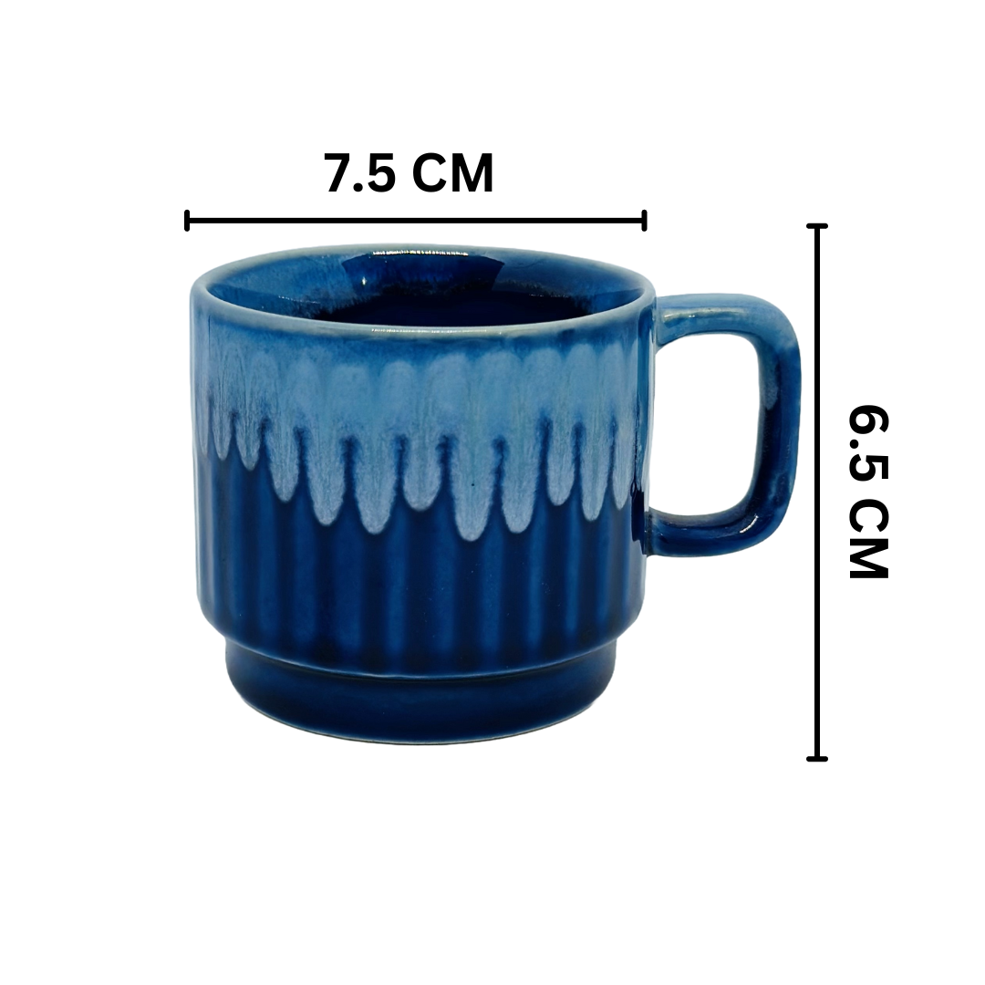 Blue Ceramic Coffee Mug Set 6 Piece 150ml Tea Cups