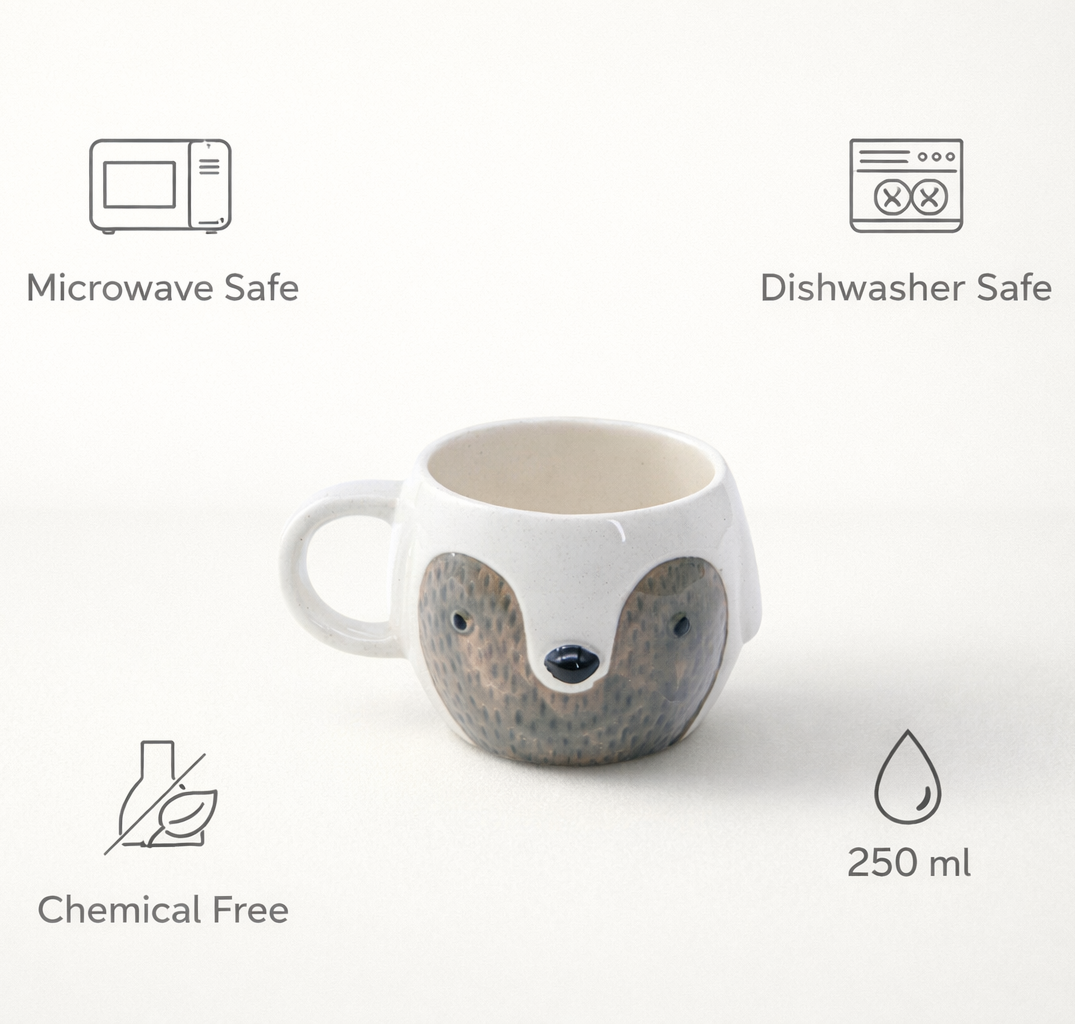Cute Bear Face Ceramic Mug – 250ml | Microwave & Dishwasher Safe Coffee Cup