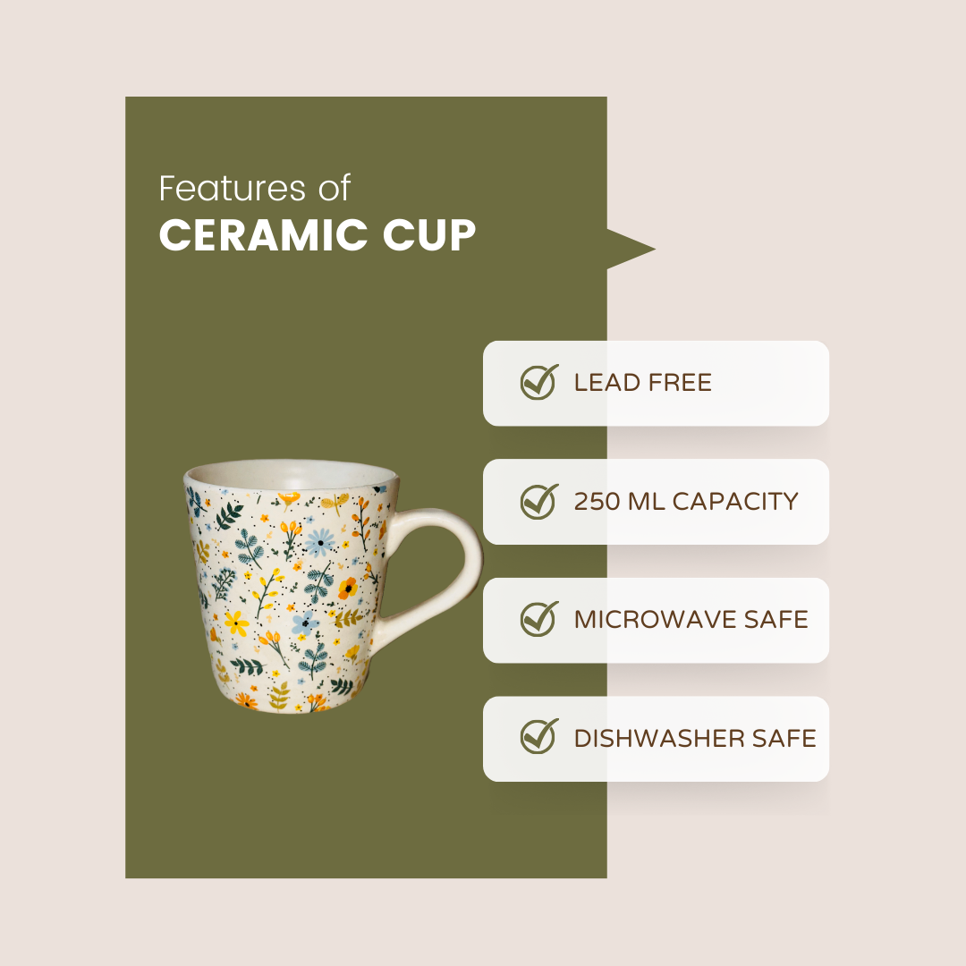 Yellow Charm Ceramic Tea Coffee Cup Set 250 ML