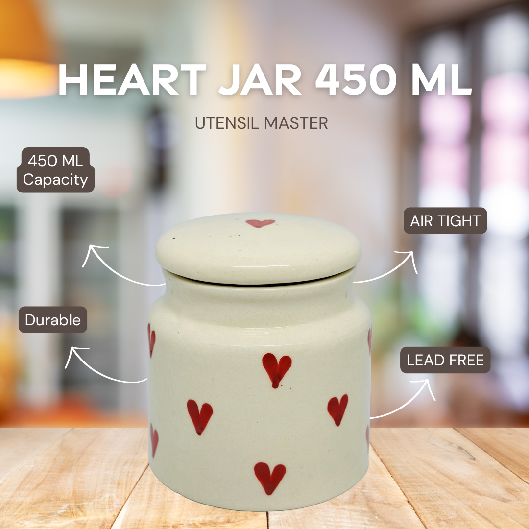 Ceramic Heart Design Pickle Jar for Kitchen Storage 450ml