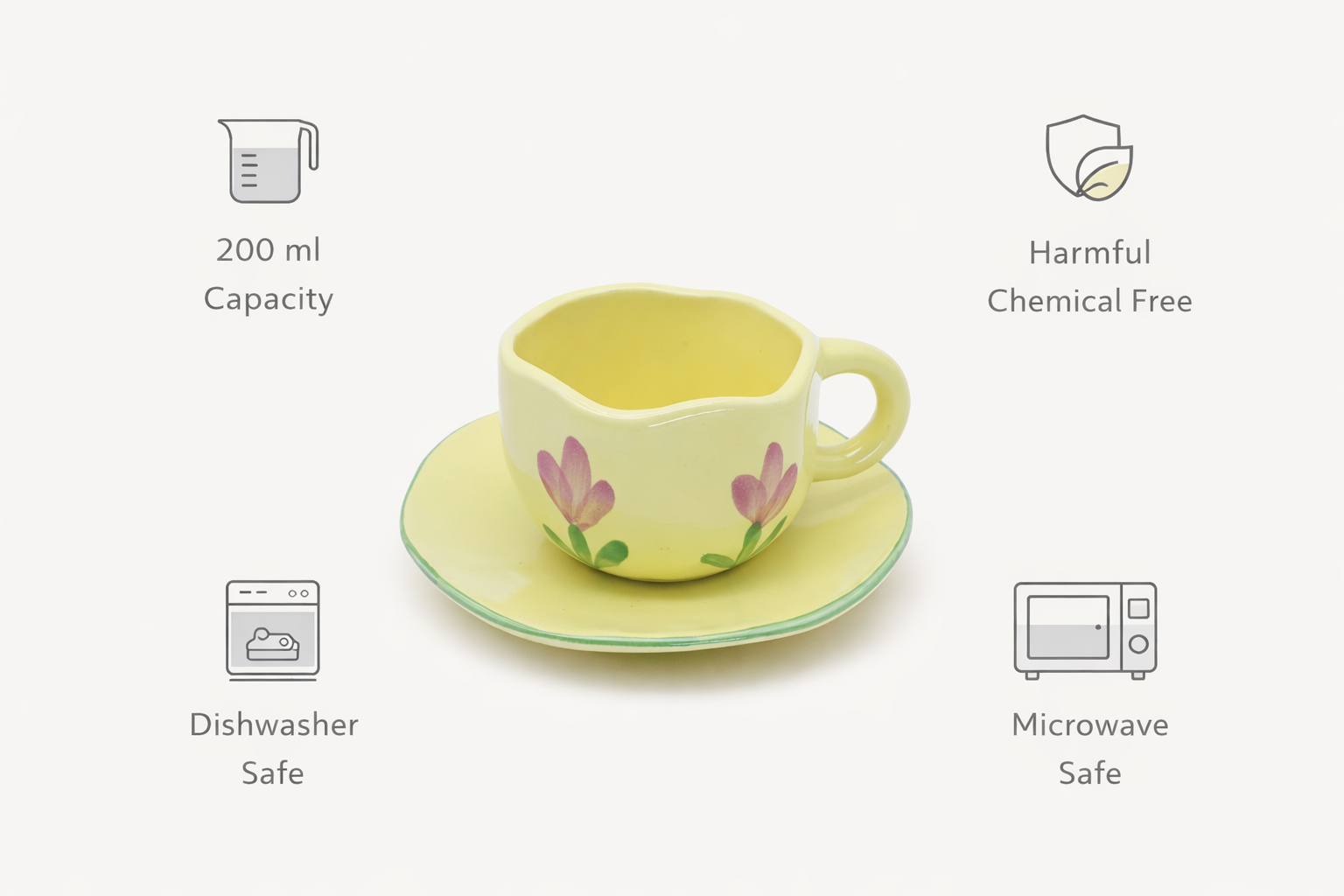 Floral Ceramic Cup & Saucer Set – 200ml