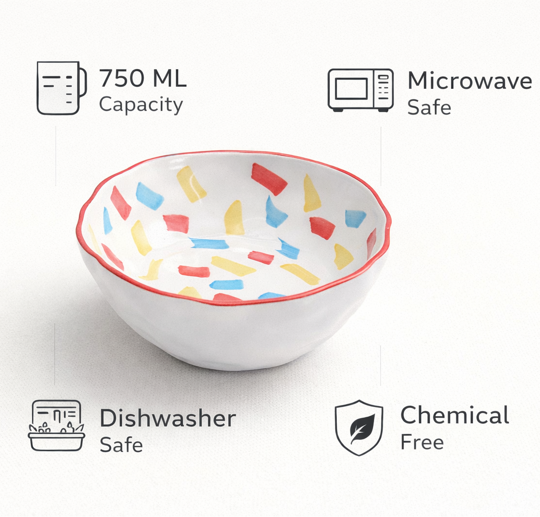 Colorful Ceramic Serving Bowl – 750ml | Microwave & Dishwasher Safe | Multi-Purpose Kitchen Bowl