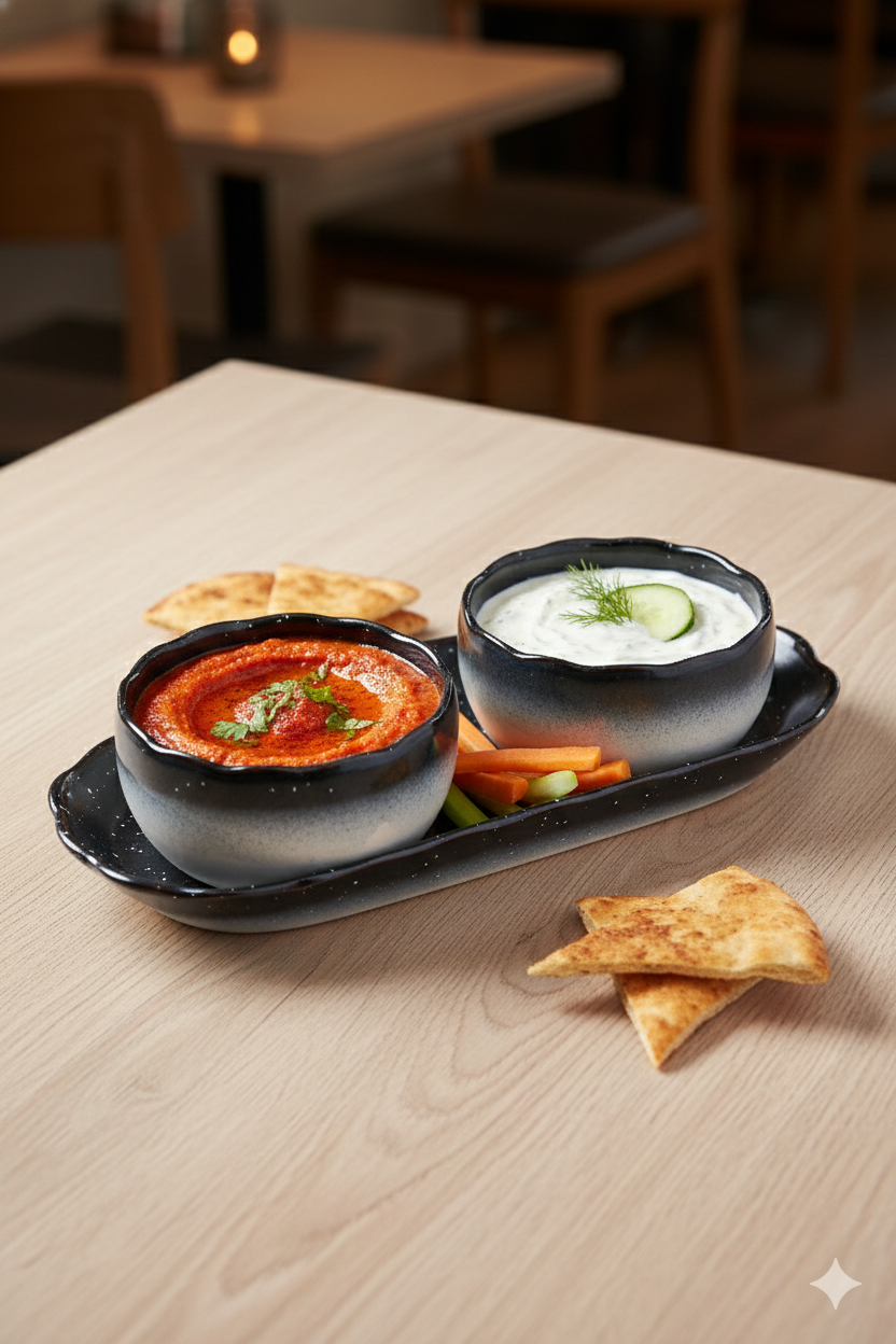 Ceramic Snack Bowl Set with Tray – 2 Bowls (350ml Each)