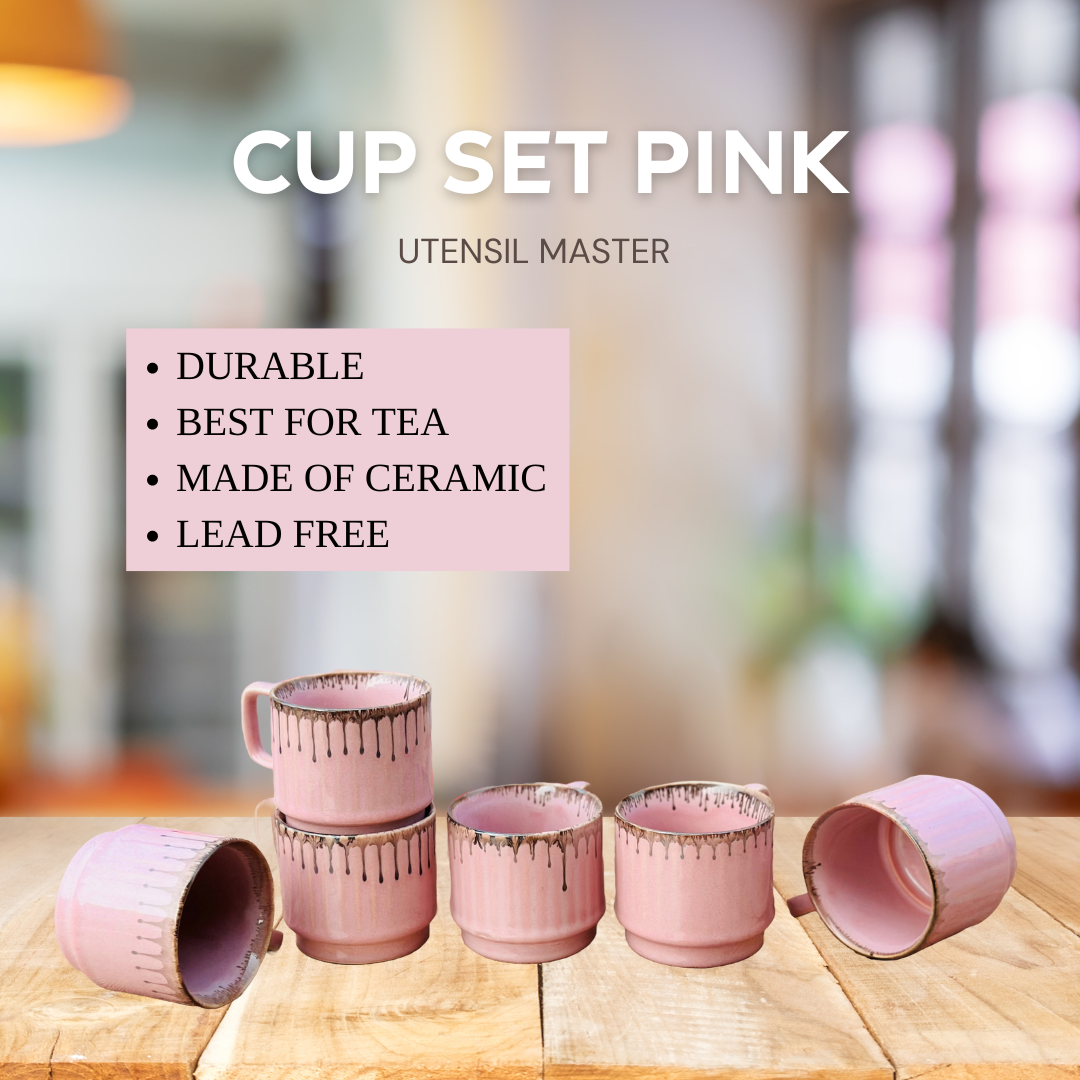 Pink Ceramic Coffee Mug Set 6 Piece 150ml Tea Cups