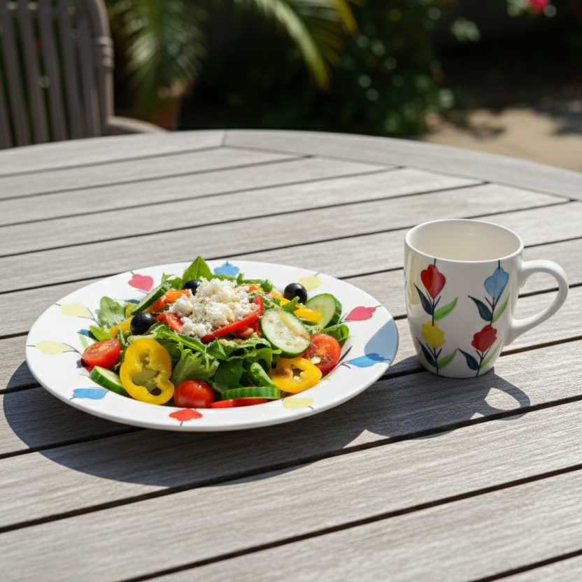 Floral Ceramic Mug & Pasta Plate Set | 250ml Coffee Mug + 350ml Pasta Plate