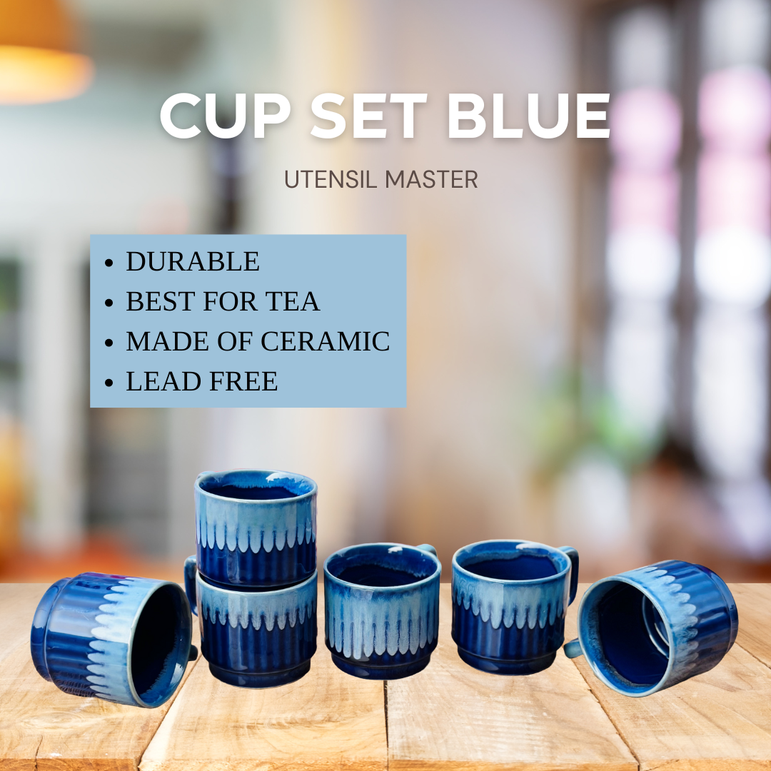 Blue Ceramic Coffee Mug Set 6 Piece 150ml Tea Cups