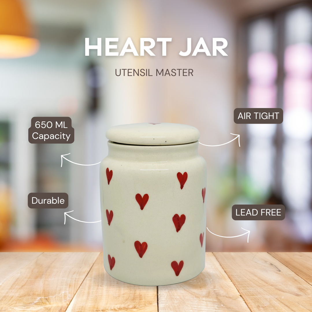 Ceramic Heart Design Pickle Jar for Kitchen 650ml