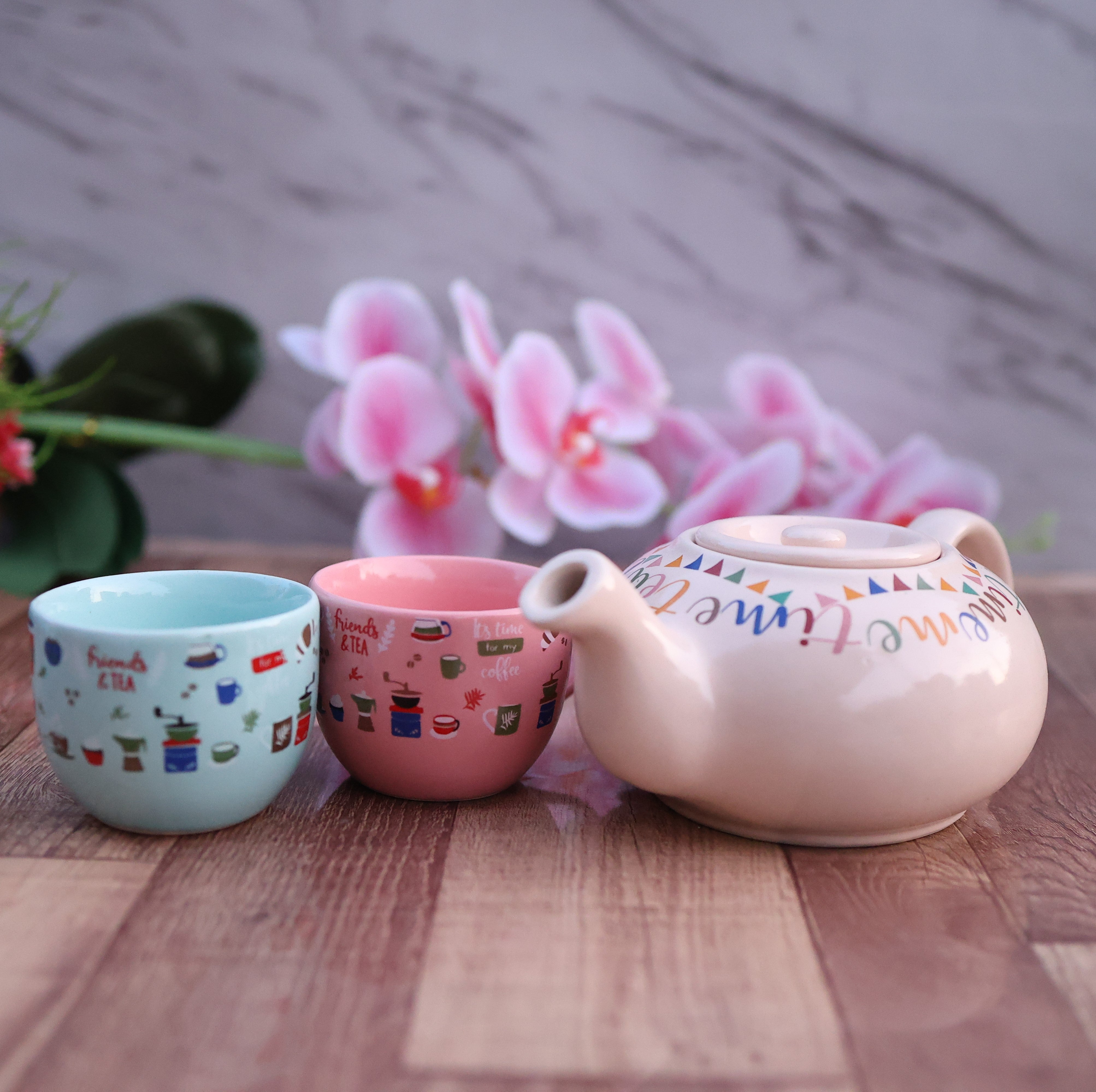 Ceramic Tea Set 6 Piece Teapot with 5 Cups Multicolour