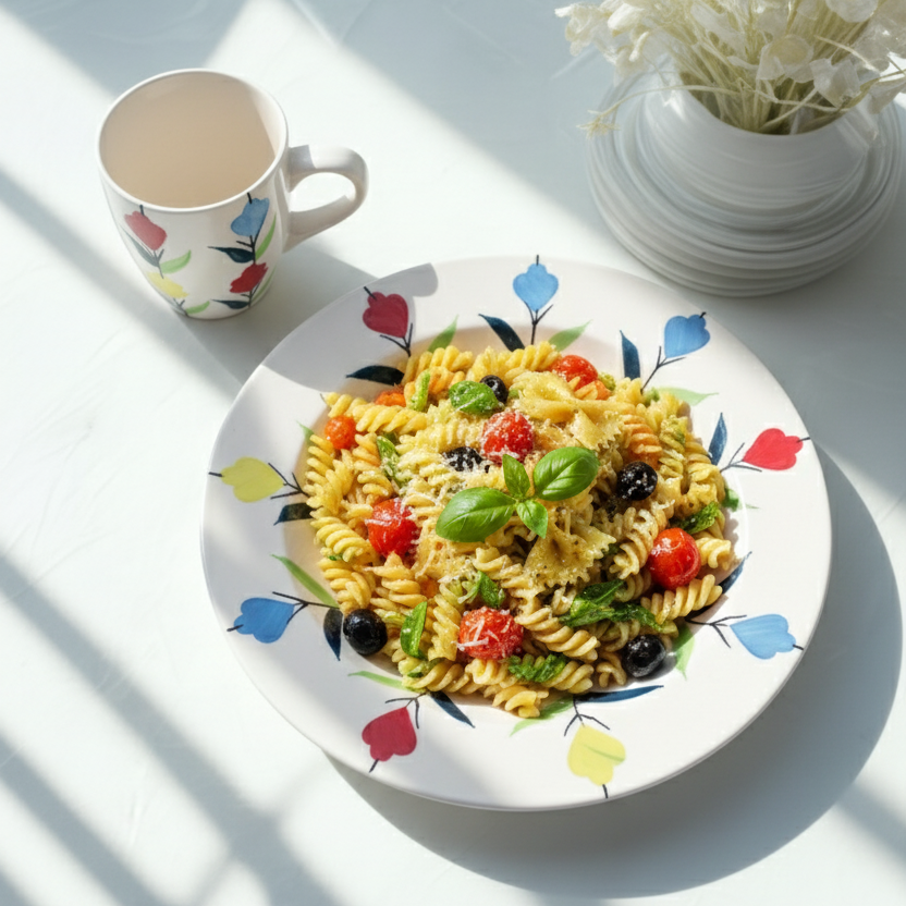 Floral Ceramic Mug & Pasta Plate Set | 250ml Coffee Mug + 350ml Pasta Plate