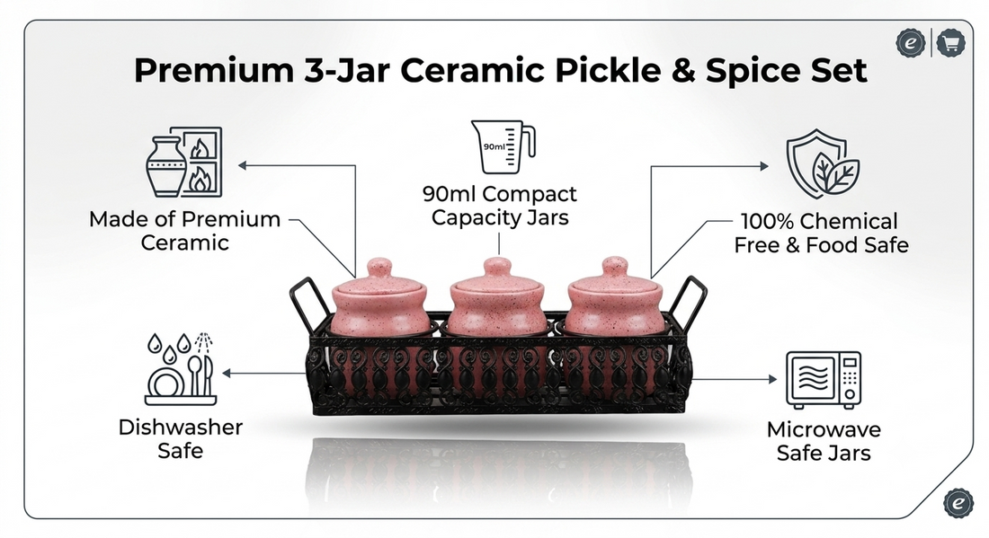 Premium Ceramic Pickle Jar Set with Metal Stand
