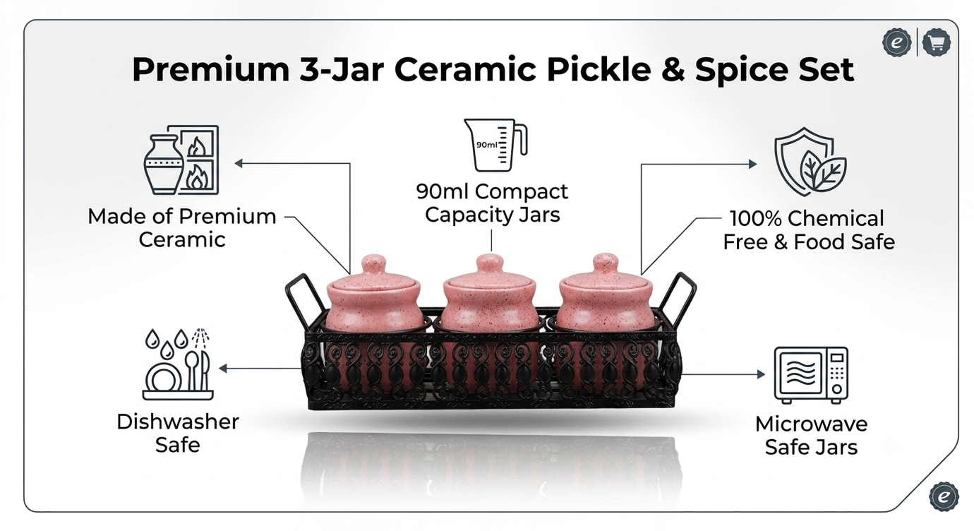 Premium Ceramic Pickle Jar Set with Metal Stand