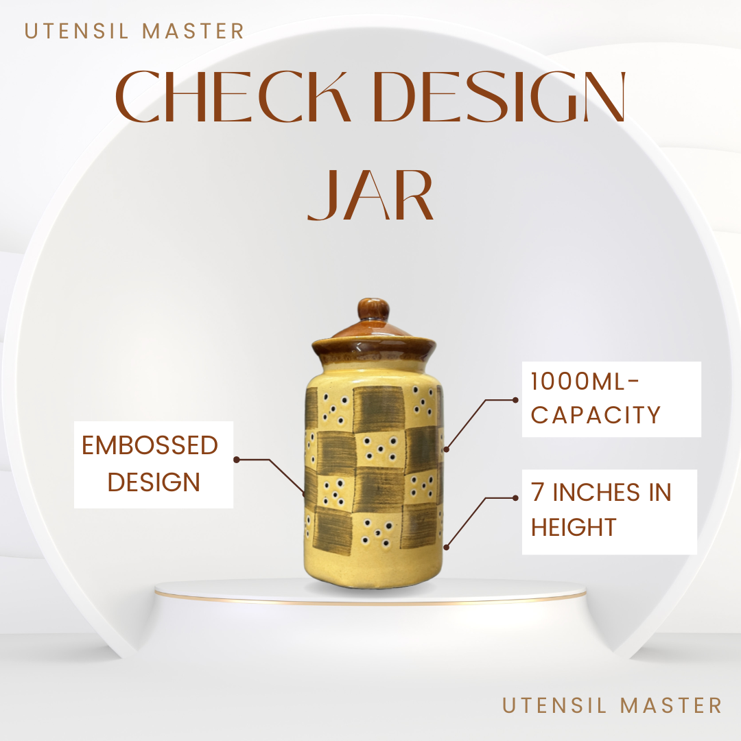 Utensil Master Jar || Embossed-Check Design || 1000 ML ||