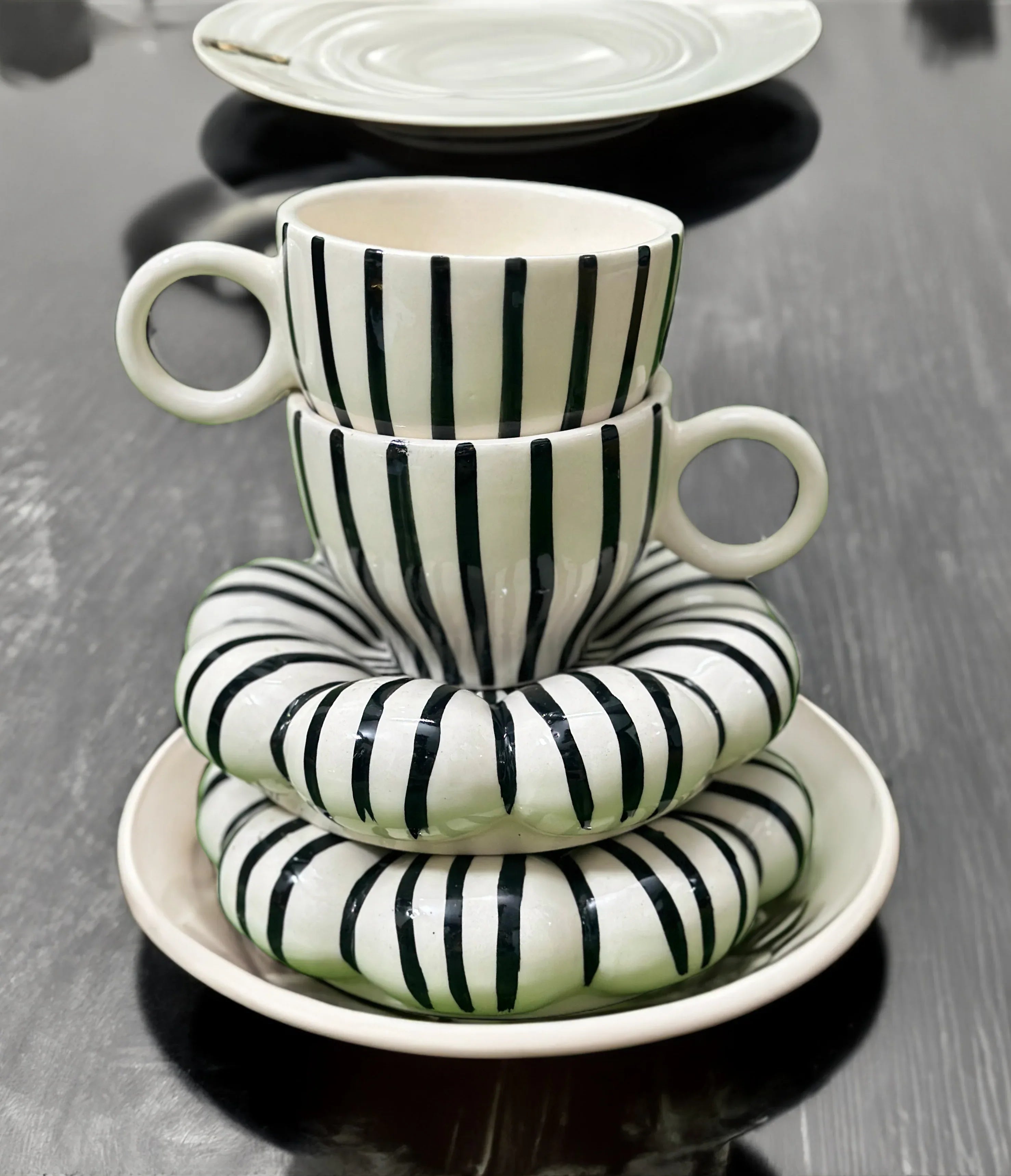 Polka Dot Ceramic Cup Set 2 Cups 150 ML with Saucer