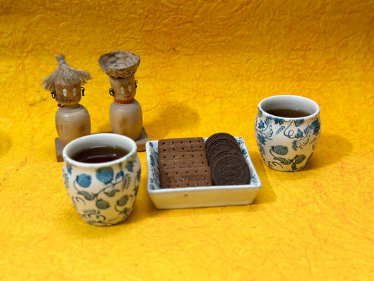 DESI CHAI :- Set of Ceramic Kulhads and a Small Snack Plate - Utensil Master