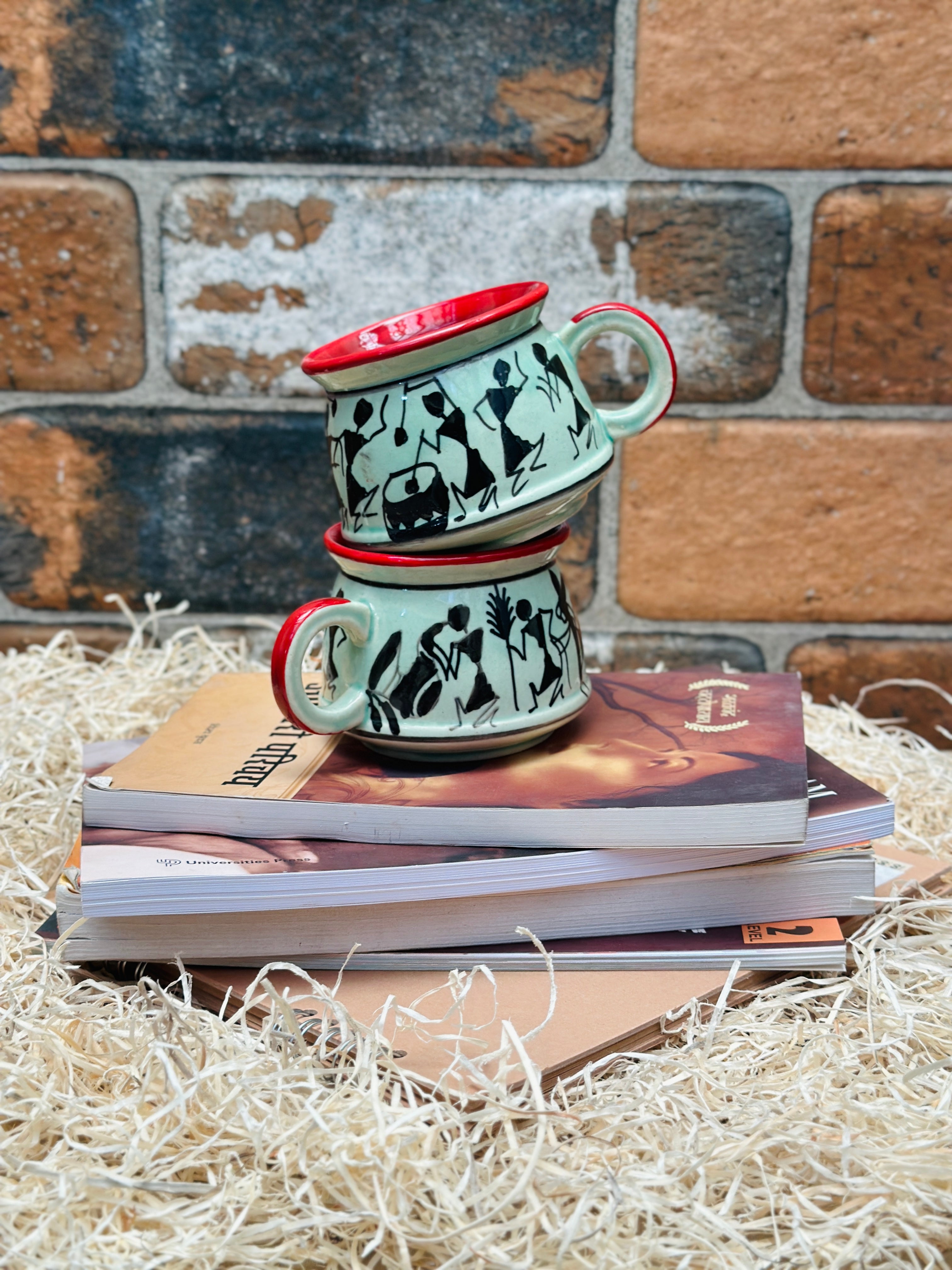 Tribal Print Ceramic Cup Set Green Tea Coffee Mugs