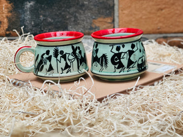 Tribal Print Ceramic Cup Set Green Tea Coffee Mugs