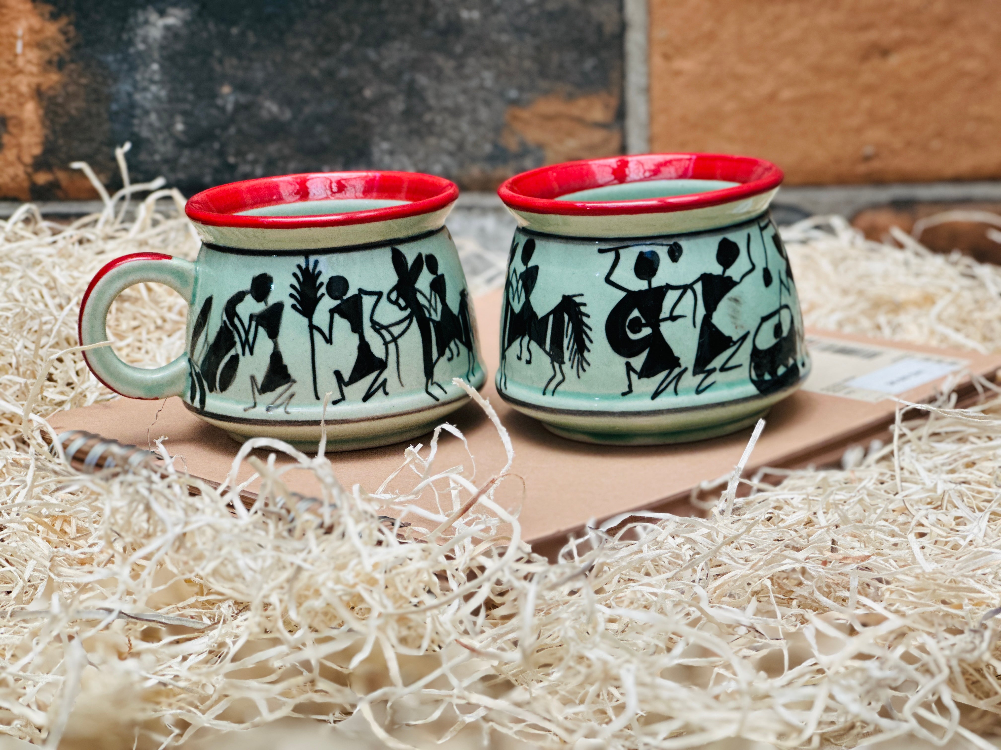 Tribal Print Ceramic Cup Set Green Tea Coffee Mugs