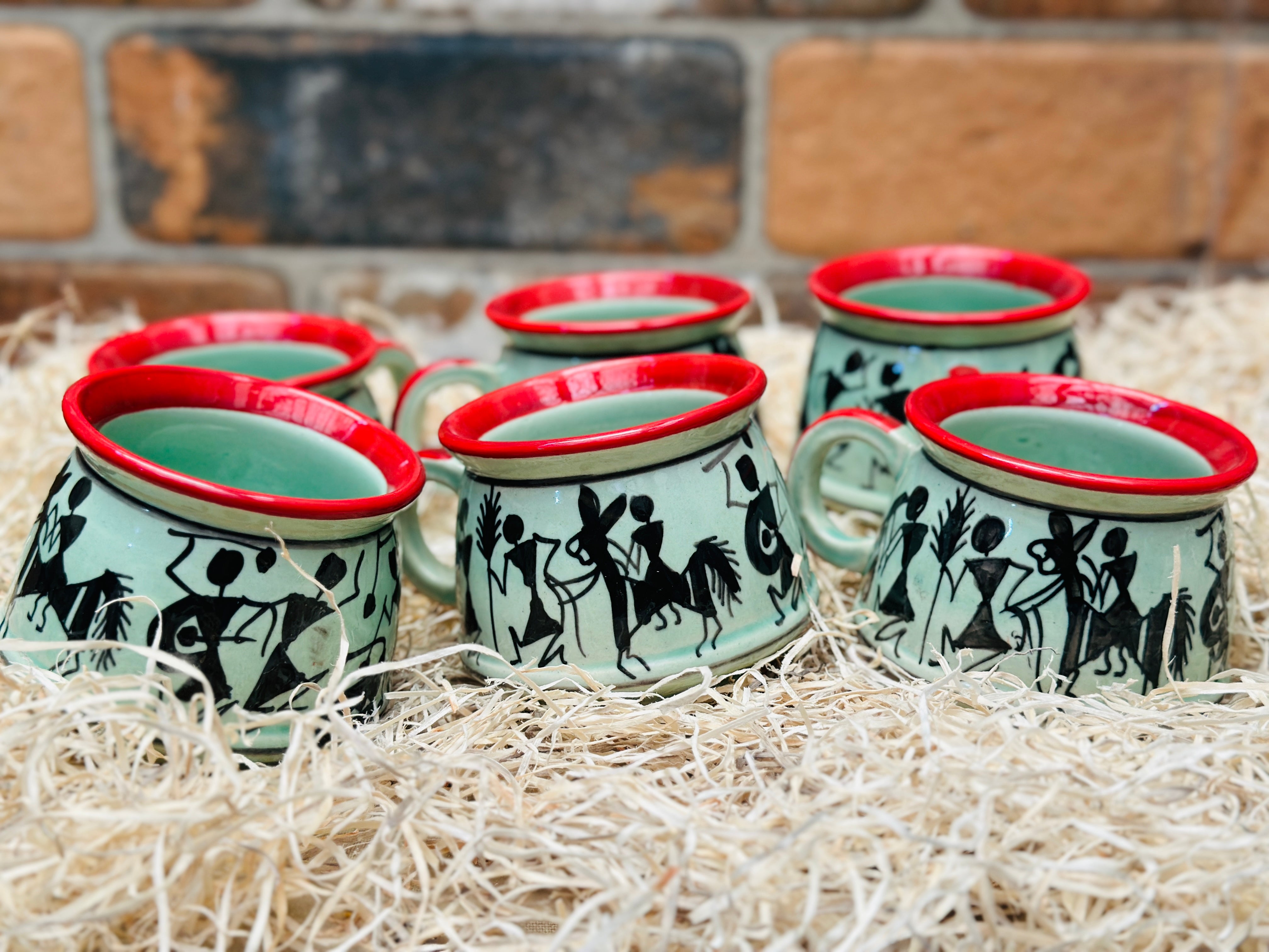 Tribal Print Ceramic Cup Set Green Tea Coffee Mugs