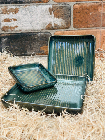 Square Snack Plate Set of 3 Ceramic Plates