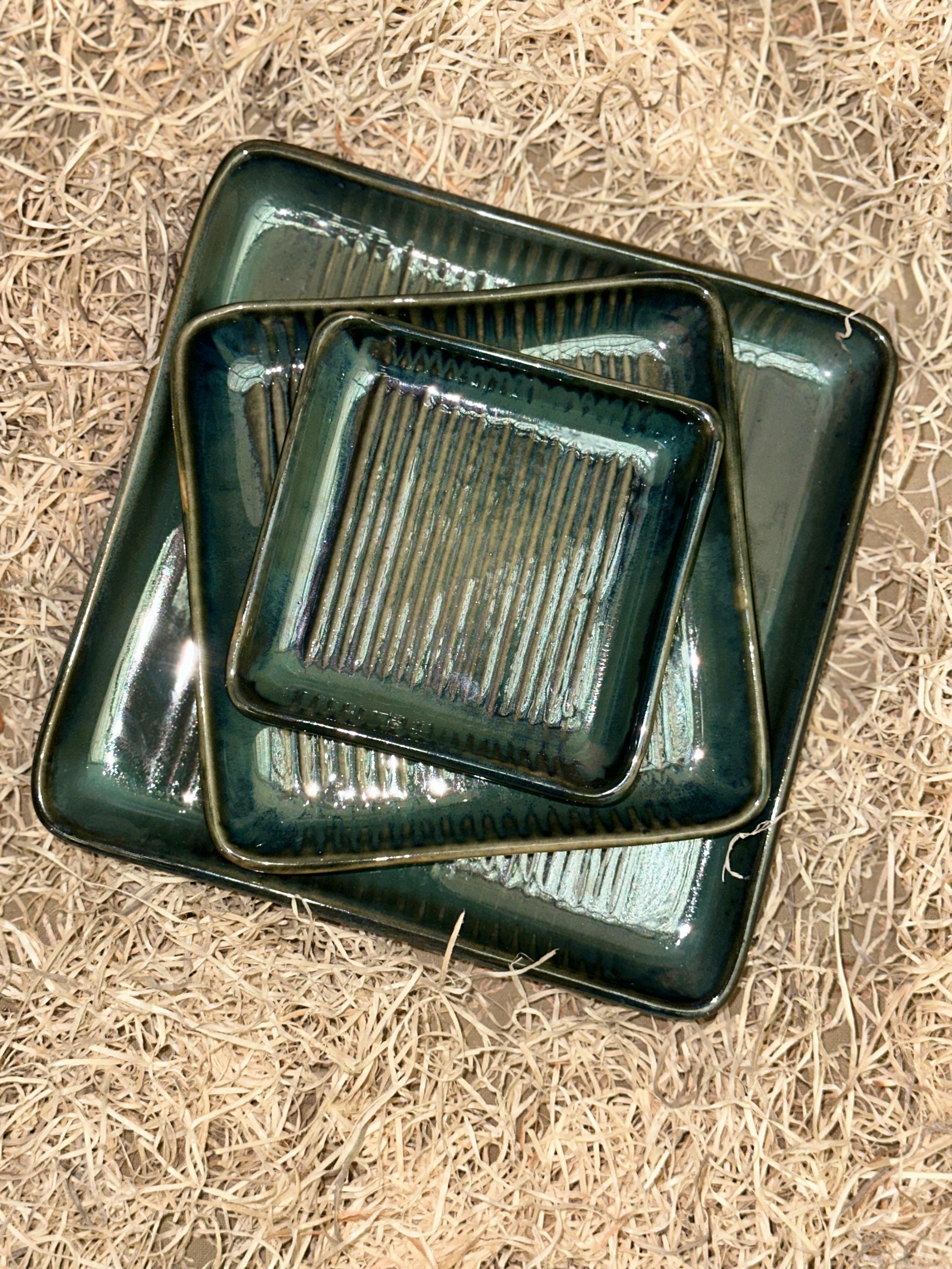 Square Snack Plate Set of 3 Ceramic Plates