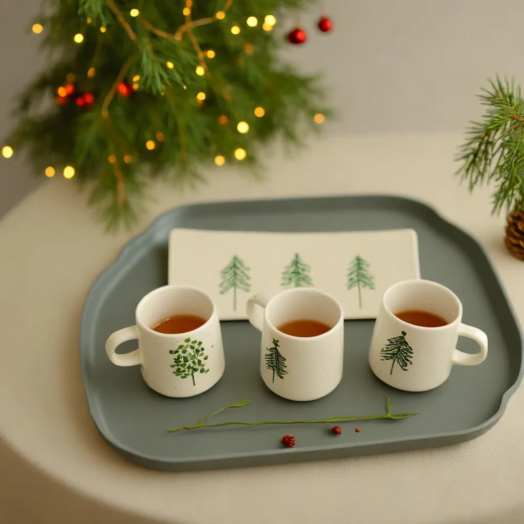 Christmas Cup Set 3 Cups with Tray 300 ML 8 Inch